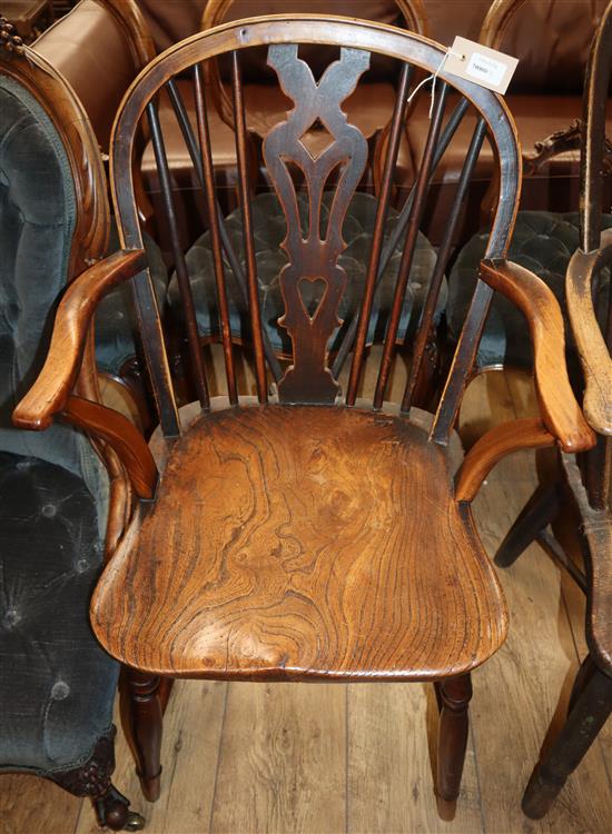 A Victorian ash and elm Windsor low-back armchair